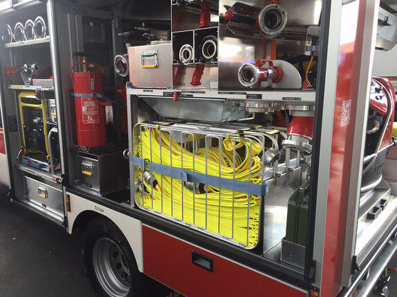 The picture shows a hose basket filled with GH hose in the fire truck | © GH
